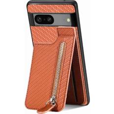 Google Pixel 7a Wallet Cases GANGXUN Brown Case for Google Pixel 7a Crad Slot Zipper Wallet Magnetic Car Mount Stand