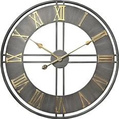 60cm Large Grey and Gold Roman Numeral Metal Clocks Wall Clock