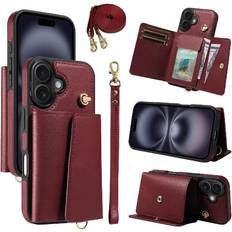 Mobile Phone Accessories GANGXUN Red Compatible With iPhone 16 Plus Wallet Case