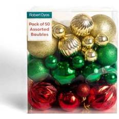 Robert Dyas Set Of 50 Mixed Baubles - Red/Gold/Green Multi Christmas Tree Ornament