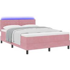 Senge & Madrasser vidaXL Box Spring Seng med Madras and LED Pink 160x200 cm Fløjl Kontinentalseng