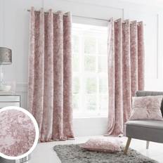 Curtains & Accessories Catherine Lansfield Crushed Velvet 66x90 Inch Lined Eyelet Curtains Two Panels Blush Pink