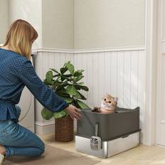 Pawhut Stainless Steel Cat Litter Box Dark Grey
