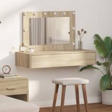 Beige Dressing Tables Berkfield Home Wall-Mounted with LED Lights Sonoma Oak Beige One Size Dressing Table