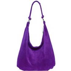 Large Slouch Italian Suede Hobo Tote Shoulder Bag - Purple