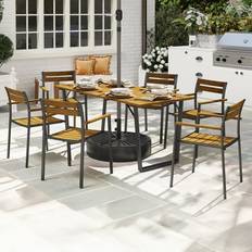 Steel Patio Dining Sets on sale OutSunny 7 Piece Garden with and Stackable Brown Patio Dining Set, 1 Table incl. 6 Chairs