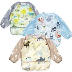 PandaEar 3 Pack Waterproof Baby Bibs with Long Sleeve