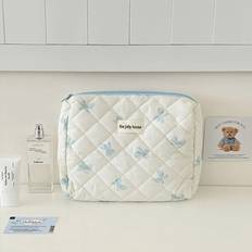 Blue - Women Cosmetic Bags Zeebax Limited Cute Bow Cotton Makeup Bag - Blue
