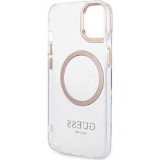 Apple iPhone 16 Plus - Metaller Mobiletuier Guess iPhone 15 Plus 14 Plus 6.7 Gold Hard Case Metal Outline Magsafe