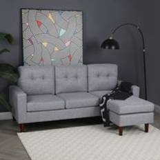 Home Garden Direct Pisa Small Corner Bed with Reversible Chaise Soft Woven Fabric Grey Sofa 3 Seater