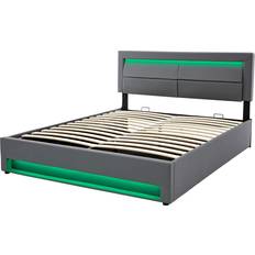 Upholstered With Storage Usb Port And Led 160 x 200 cm Grey