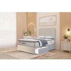 Somnior Eleanor 2 Drawer Divan Pillowtop Mattress and Floor Standing Headboard - Silver - King Continental Bed