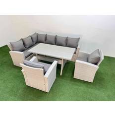 Fimous 8 Seater Rattan Garden Furniture with Table 2 Chairs Light Grey Patio Dining Set