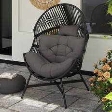 Patio Chairs OutSunny Charcoal Grey Rattan Garden Egg Chair 141 x 97 x 95 cm