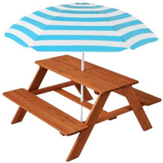 Picnic Tables Best Choice Products Kids Wooden Picnic Table with Adjustable Umbrella Seats - Golden Brown/Aqua