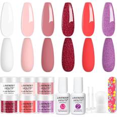 Lavender Violets Dip Powder Nail Kit Starter - Nude Pink/White/Glittery Red/Purple