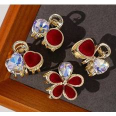 Women Hair Clips Veeki 4 Pcs Red Velvet Small Hair Clips