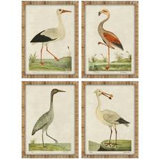 Home ESPRIT Beige Birds Traditional Art Painting Set of 4 50 x 2.5 x 40 cm Wall Decor
