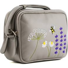 Blossom Embroidered Bee Floral Crossbody Bag - Grey