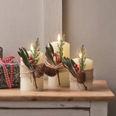 Candles Lights4fun 3 Winter Foliage Wrapped TruGlow LED Pillar Candles - Warm White Candle