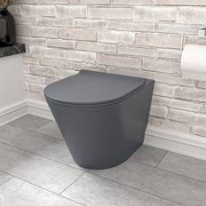 Toilets Nes Home Dark Grey Rimless Round Back To Wall Toilet With Soft Close Seat
