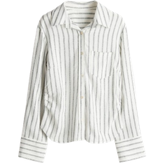 H&M Damen Leinenbluse Mit Raffungen - Weiß