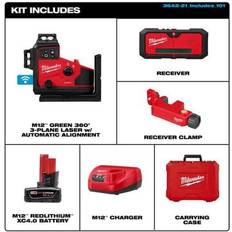 Milwaukee Cross- & Line Laser Milwaukee M12 Green 360 3-Plane Laser with Automatic Alignment & Receiver