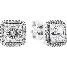 Pandora Square Sparkle Halo Stud Earrings - Silver/Transparent