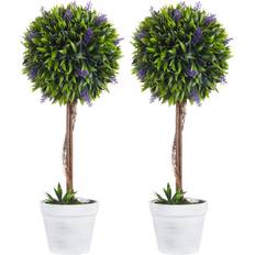 Homcom Potted Ball Tree Lavender Flowers Green Artificial Plant 2pcs