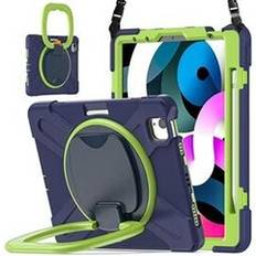 Silicone + PC Protective Cover with Stand and Shoulder Strap for iPad Air (2020) 10.9 (Navy Blue + Yellow Green)