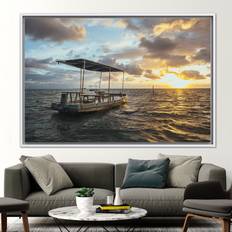 Breakwater Bay Sunset Seascape Wall Featuring Cloudy Sky and Boat 20 cm H x 30 cm W Framed Art
