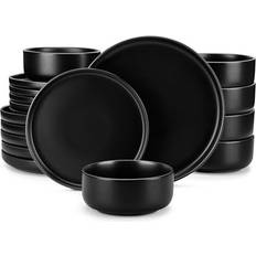 6 piece dinner set Vancasso Black Plates and Bowls for 6 Stoneware Set 18 Piece Dinner Set