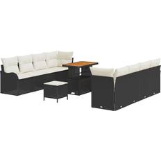 vidaXL Have Sofa Sæt med Puder Sort Polyrattan Akacie 11 Stk Loungesæt