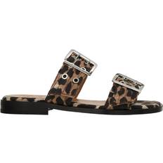 Ganni Buckle Two Strap Sandal - Denim Print Leopard