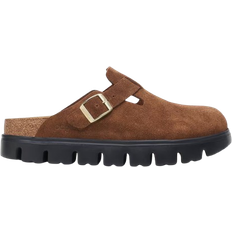 Birkenstock Platform Outdoor Slippers Birkenstock Boston Chunky Suede Leather - Dark Tea/Black