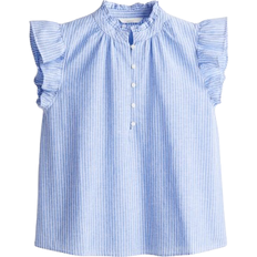 H&M Linen Blend Blouse - Light Blue/Striped