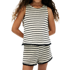 H&M Textured Knit Shorts - Light Beige/Black Striped (1290053003)