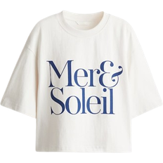 H&M Cropped T-shirt - White/Mer & Soleil