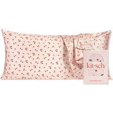 Red Pillow Cases Kitsch Satin Pillowcase King-Size Cherry Print Pillow Case Red