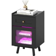 Black - Glass Bedside Tables Balconera Modern With Glass Doorand Charging Station 62cm H X 40cm W X 35cm D Bedside Table