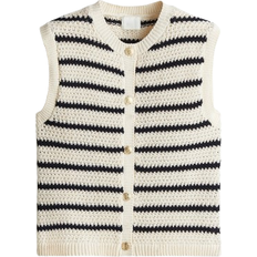 Stripes Outerwear H&M Button-Front Sweater Vest - Cream/Striped