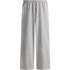 Low Waist - Women Trousers H&M Straight Drawstring Trousers - White/Black Striped