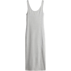 H&M Ribbed Jersey Dress - Light Grey Mottled