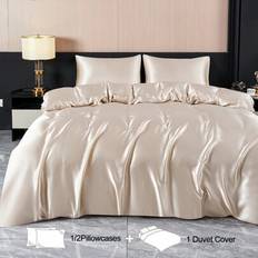Shein Premium Khaki Color Silky Satin Bedding Set 2/3 Pcs Duvet Cover