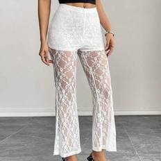 Lace Trousers Shein Resort Knitted Lace High Waisted Flared Women's Trousers