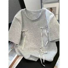 Women Crew Neck 3D Bow T-Shirt - Casual Lightweight