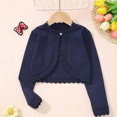Blue Cardigans Children's Clothing Shein Elegant Solid Color Knit Cardigans - Scallop Trim