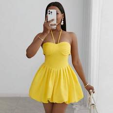 Shein Casual Yellow Mini Dress - Sleeveless Halter Neckline
