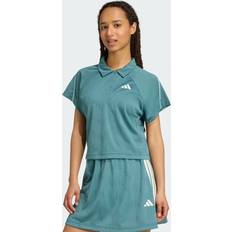 Round Polo Shirts adidas Stadium 3-Stripes Tennis Inspired Jacquard Polo Shirt - Preloved Teal/Off White