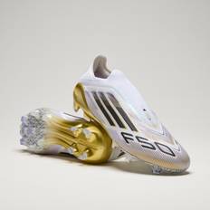 Gröna Fotbollsskor adidas F50 Elite Laceless Firm Ground Fotbollsskor - Cloud White/Core Black/Gold Metallic